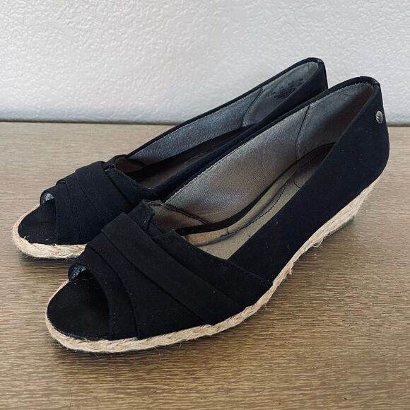 Lifestride Black Canvas Braided Heel Wedges Shoes 7.5 - Picture 1 of 9